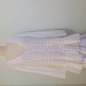 Free people white lace inlay ruffled button front v neck tunic/ shirt dress